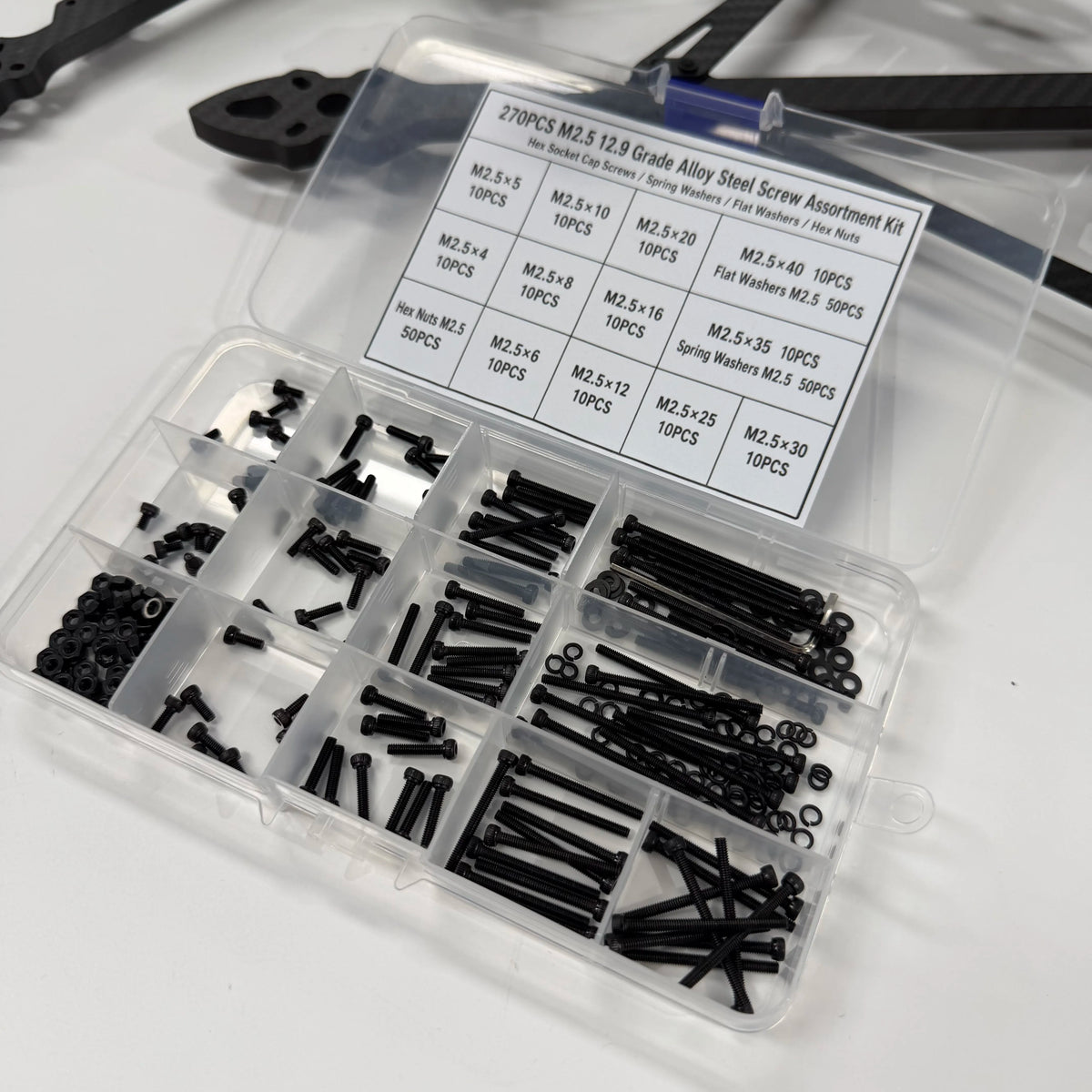 270PCS M2.5 12.9 Grade Alloy Steel Screw Assortment Kit — Cap Screws, Washers & Nuts