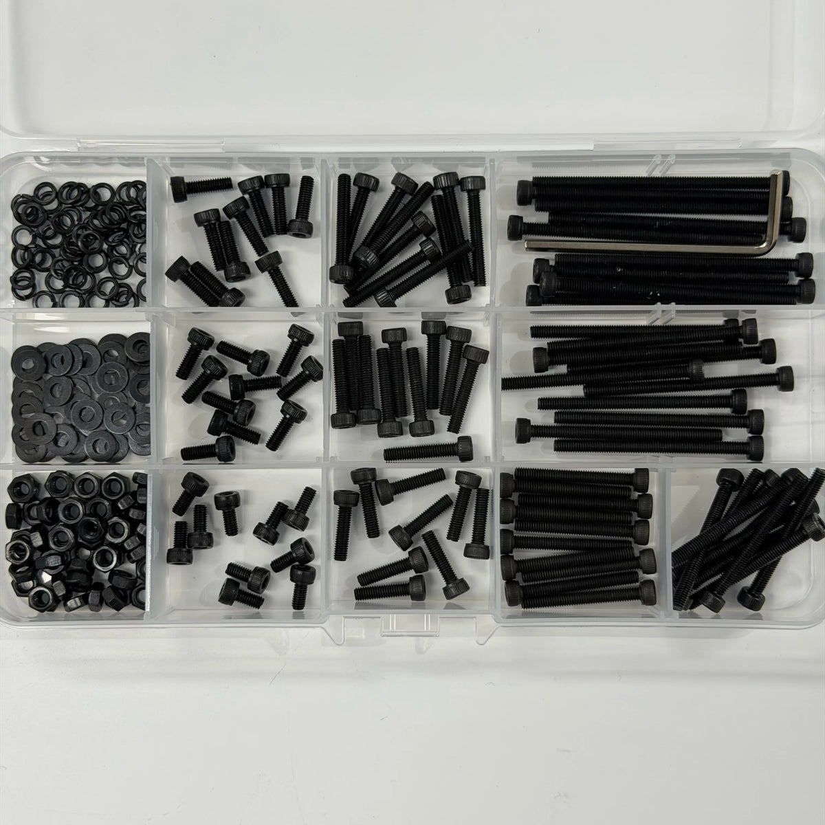 250PCS M3 12.9 Grade Alloy Steel Screw Assortment Kit — Cap Screws, Washers & Nuts