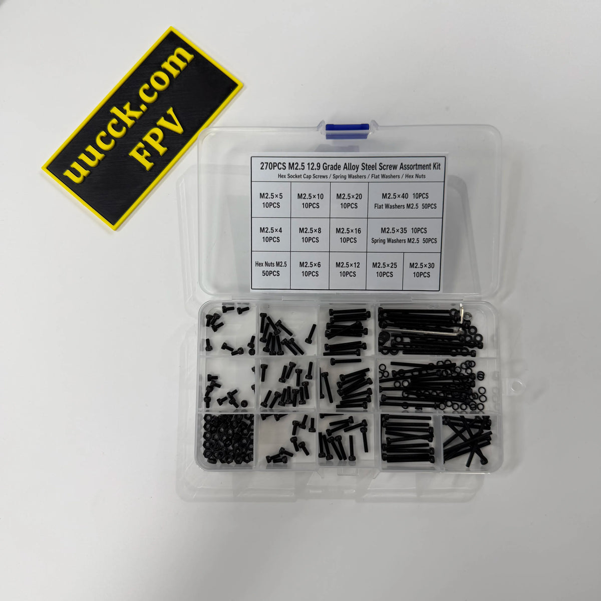270PCS M2.5 12.9 Grade Alloy Steel Screw Assortment Kit — Cap Screws, Washers & Nuts