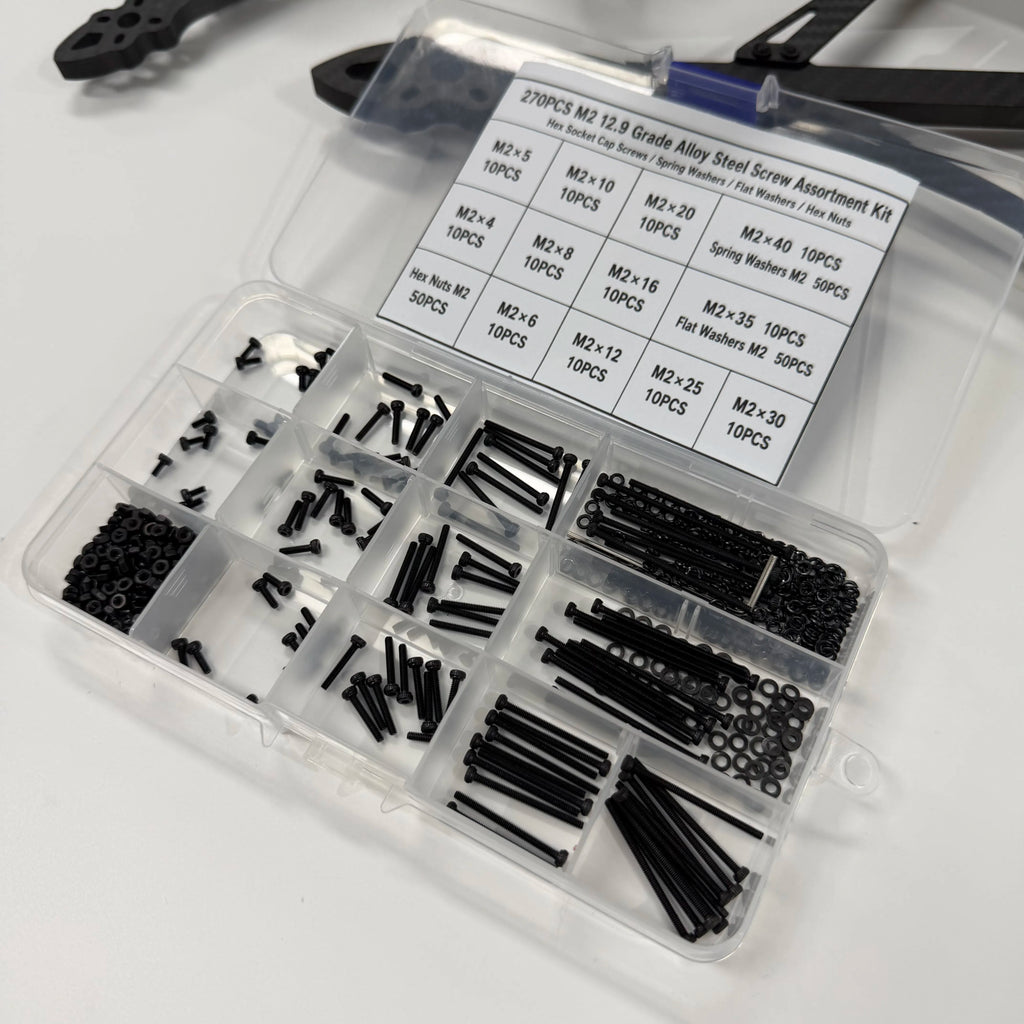 270PCS M2 12.9 Grade Alloy Steel Screw Assortment Kit — Cap Screws, Washers & Nuts