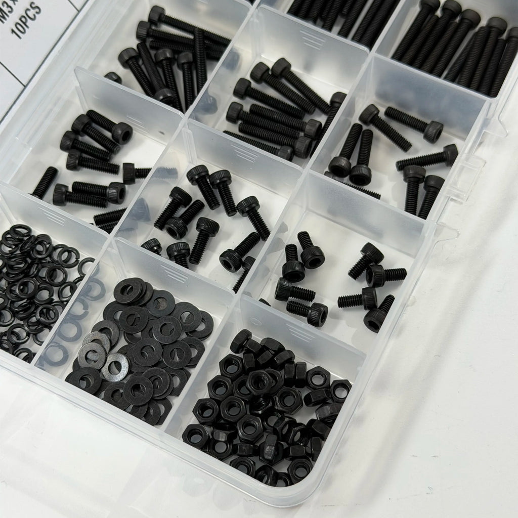 250PCS M3 12.9 Grade Alloy Steel Screw Assortment Kit — Cap Screws, Washers & Nuts