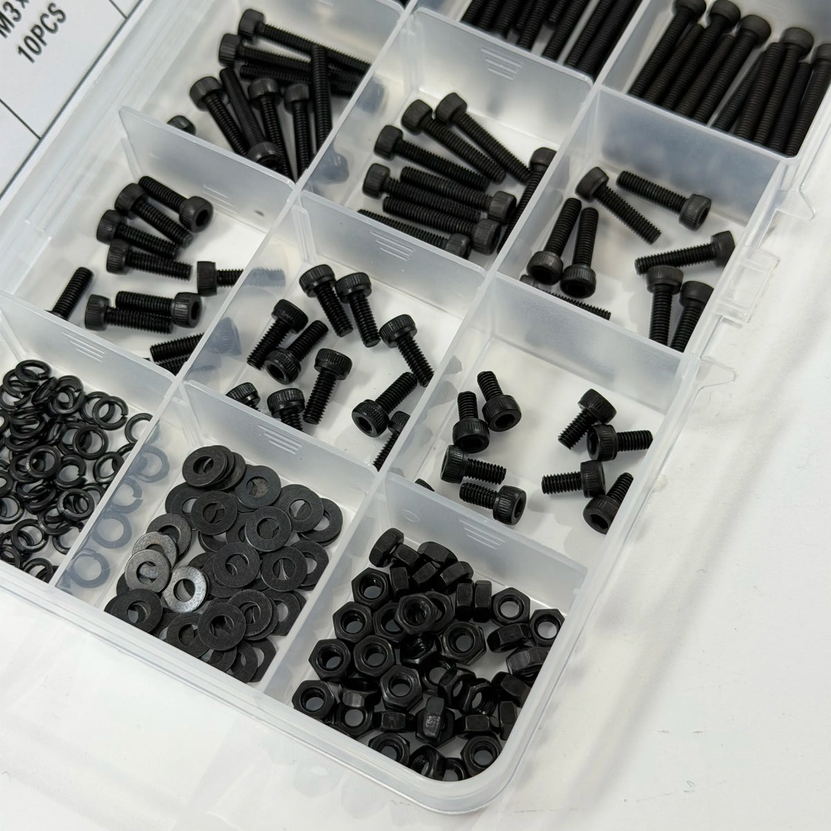 250PCS M3 12.9 Grade Alloy Steel Screw Assortment Kit — Cap Screws, Washers & Nuts