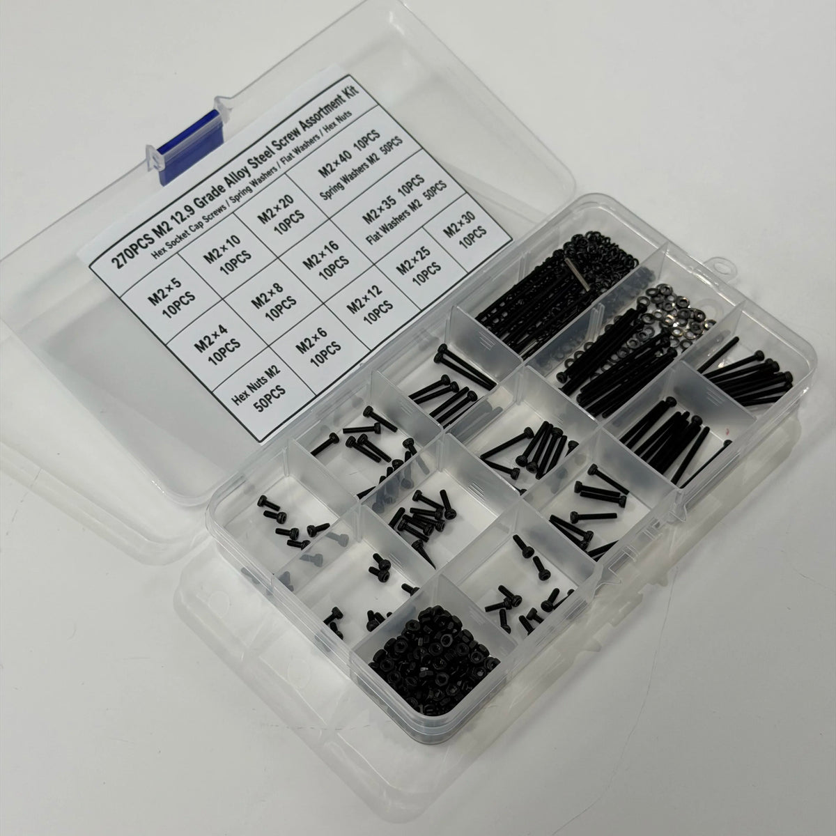270PCS M2 12.9 Grade Alloy Steel Screw Assortment Kit — Cap Screws, Washers & Nuts