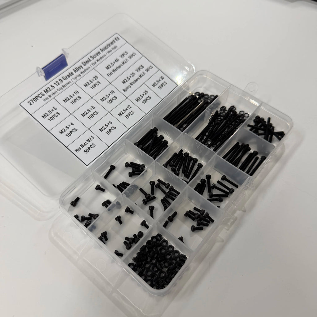 270PCS M2.5 12.9 Grade Alloy Steel Screw Assortment Kit — Cap Screws, Washers & Nuts