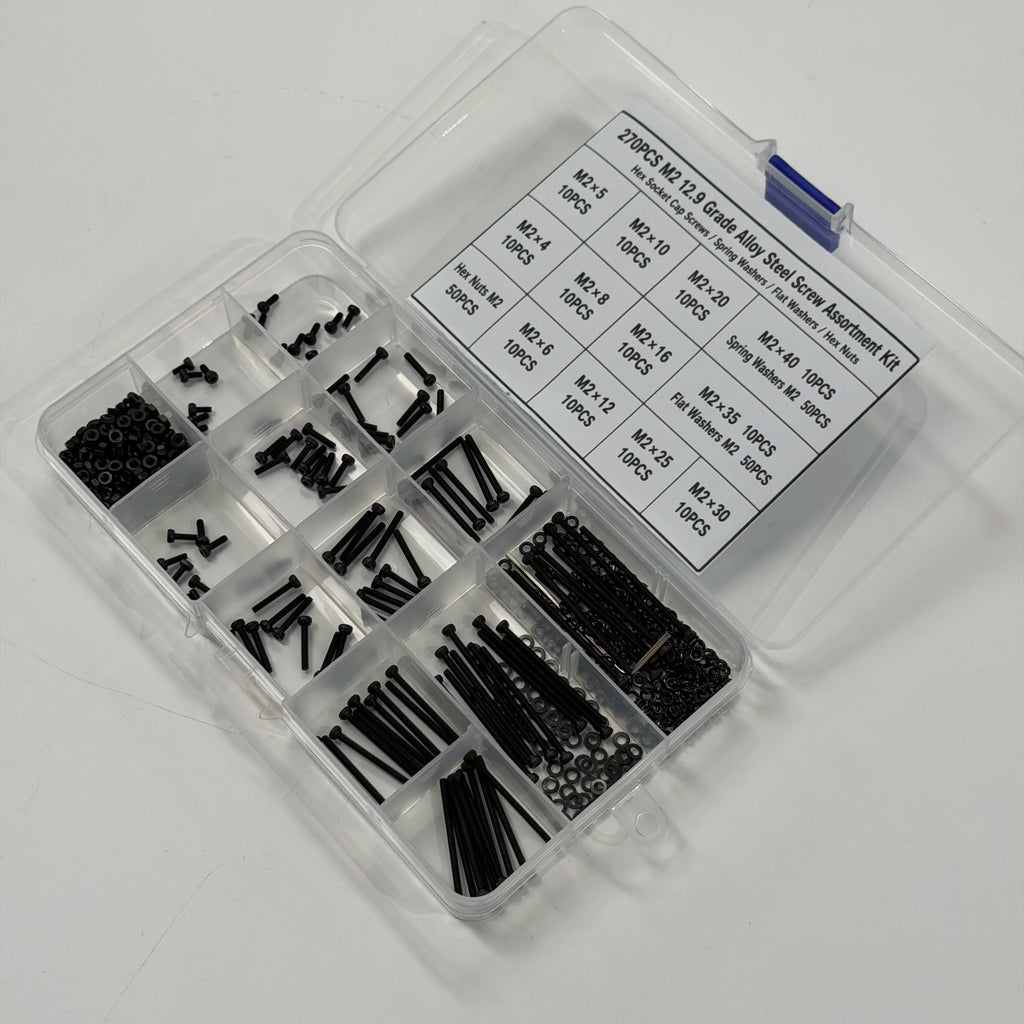 270PCS M2 12.9 Grade Alloy Steel Screw Assortment Kit — Cap Screws, Washers & Nuts