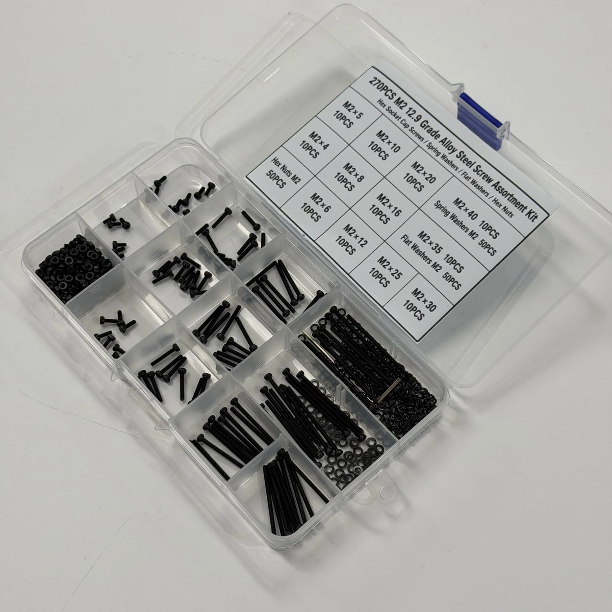 270PCS M2 12.9 Grade Alloy Steel Screw Assortment Kit — Cap Screws, Washers & Nuts