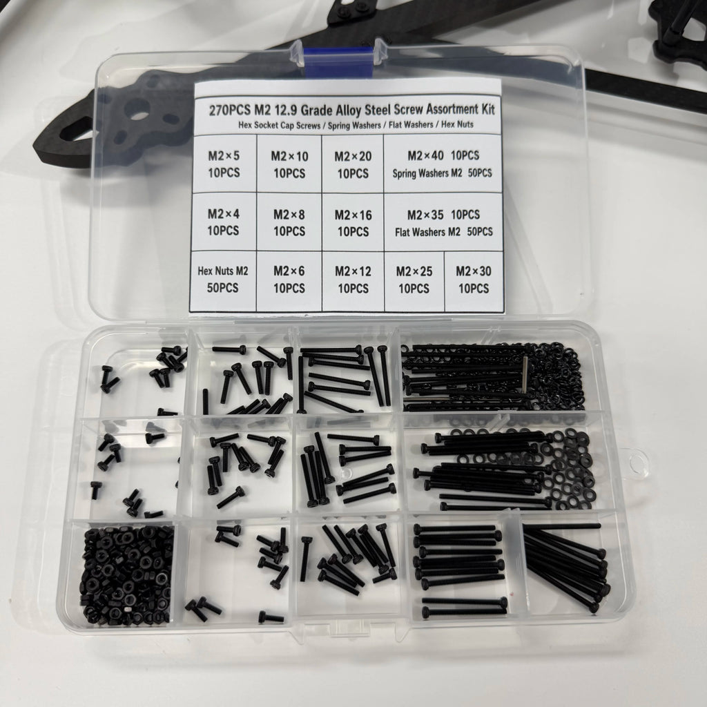 270PCS M2 12.9 Grade Alloy Steel Screw Assortment Kit — Cap Screws, Washers & Nuts